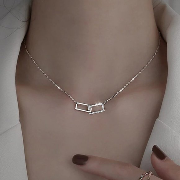 COPY - 925 Sterling Silver Interlock Square Necklace C2 - Picture 1 of 7